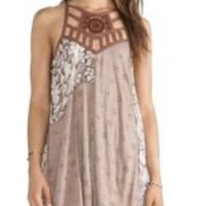 Free People Tell Tale Cutout Lace-Contrast Tunic Slip Dress Sz Med